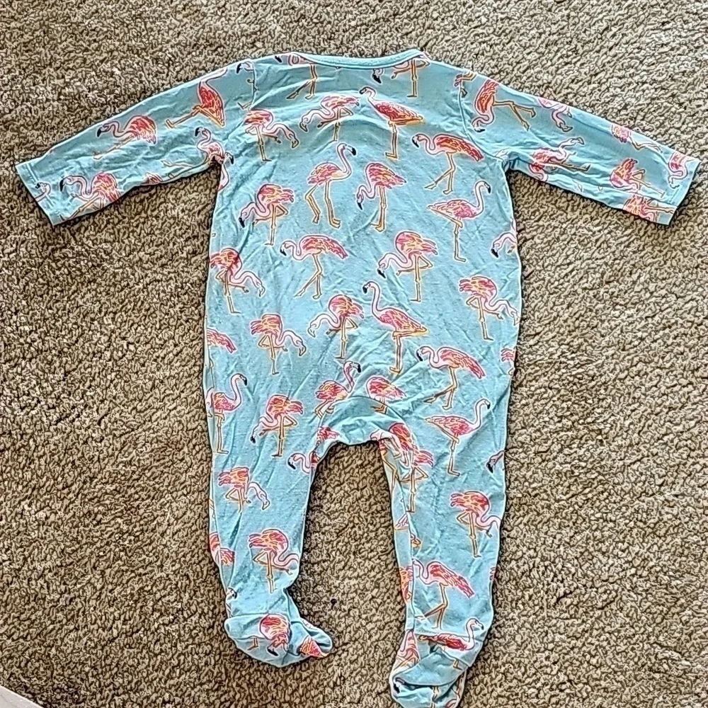 Bamboo Flamingo Zip Up Ruffled Footie 0 3M